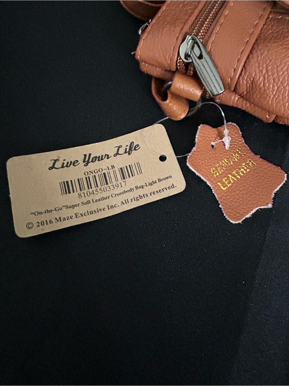 Maze On The Go Genuine Soft Leather Tan Crossbody Bag Purse NWT - Picture 8 of 9